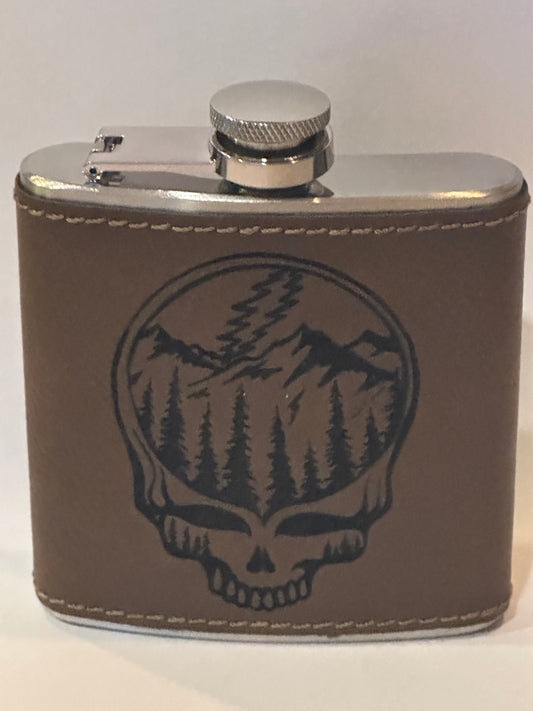 Leather Wrapped Flask - Steal Your Face mountains
